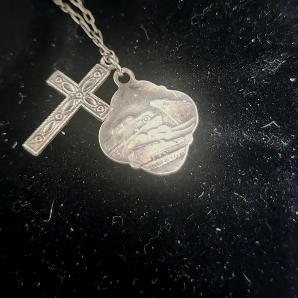 Elegant Silver Cross & Saint Christopher Pendant Necklace By Orly Baruch - Picture 2 of 6